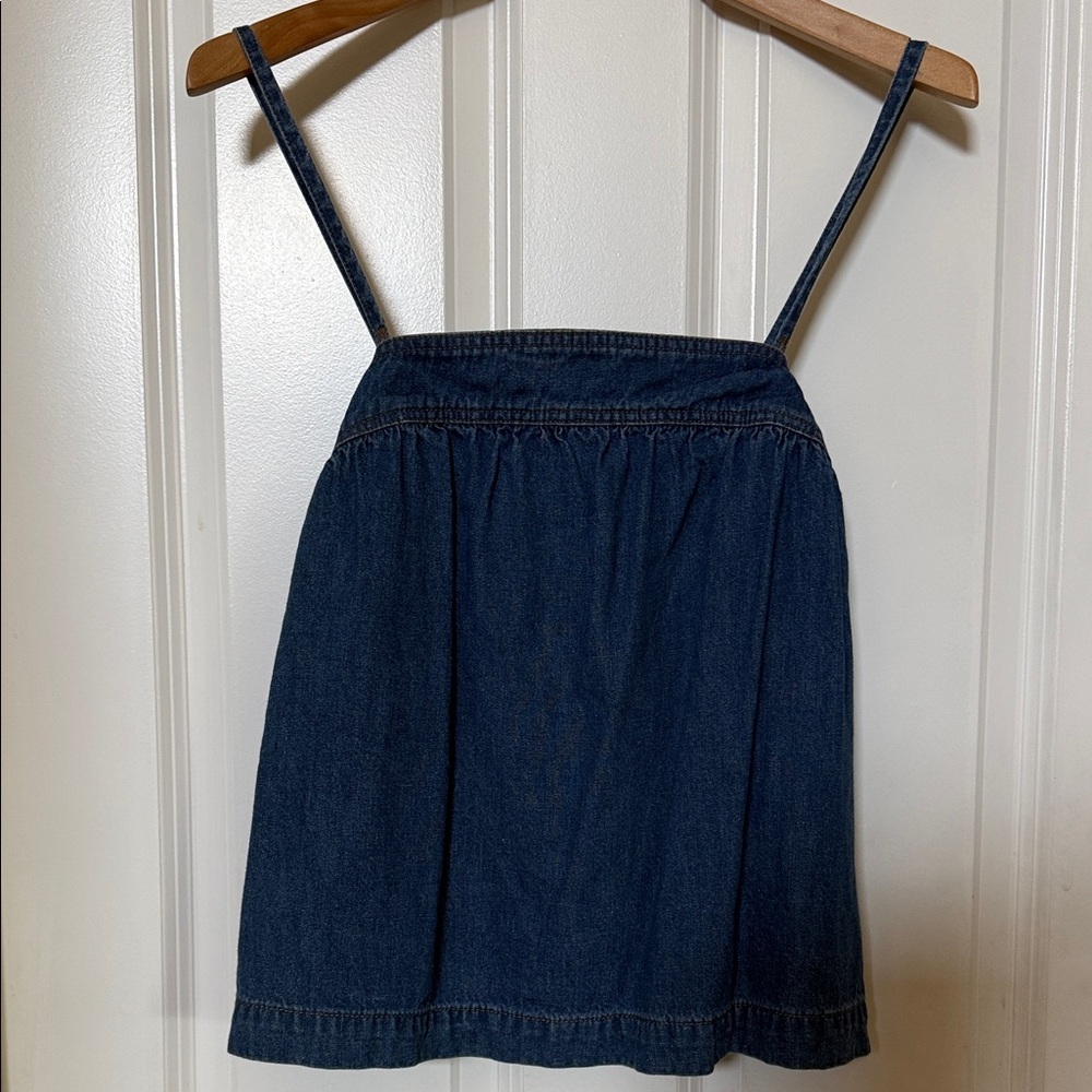 Madewell szM spaghetti strap denim top with elastic and tie detail in back